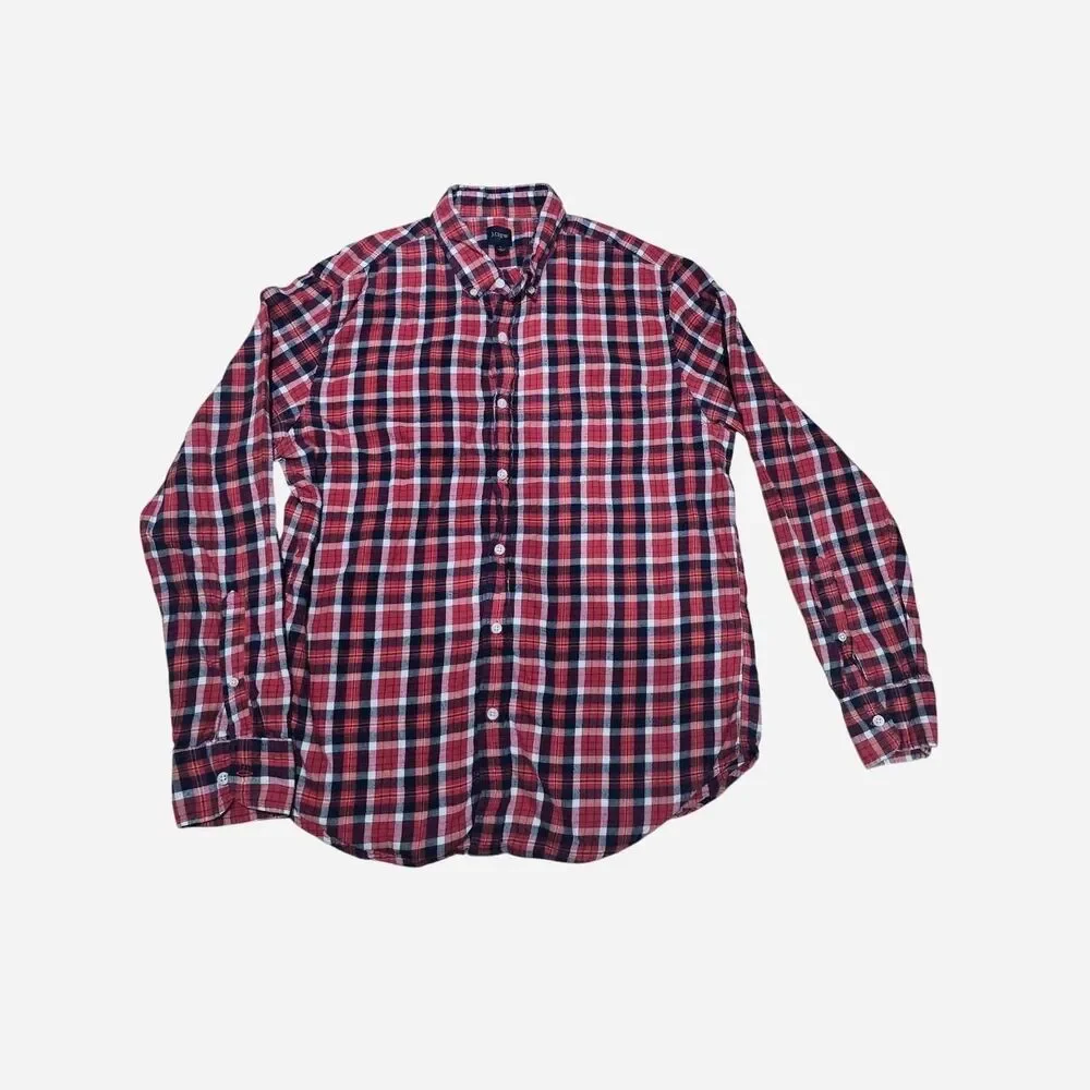 J.Crew Button up Flannel Men's Size Large orange, white, and navy blue plaid